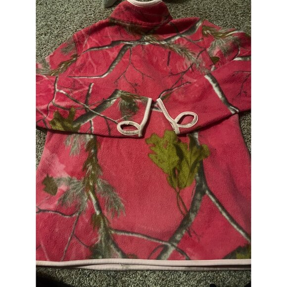 Realtree Pullover Quarter Zip Womens Small Fleece Pink Green Pockets Thumbholes - Picture 7 of 7